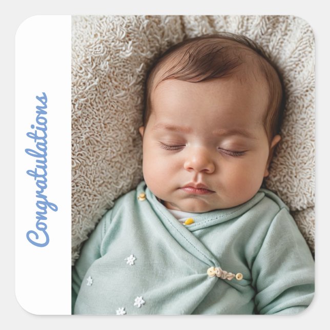 Cuadrada pegatina de bebé felicitaciones (Anverso)