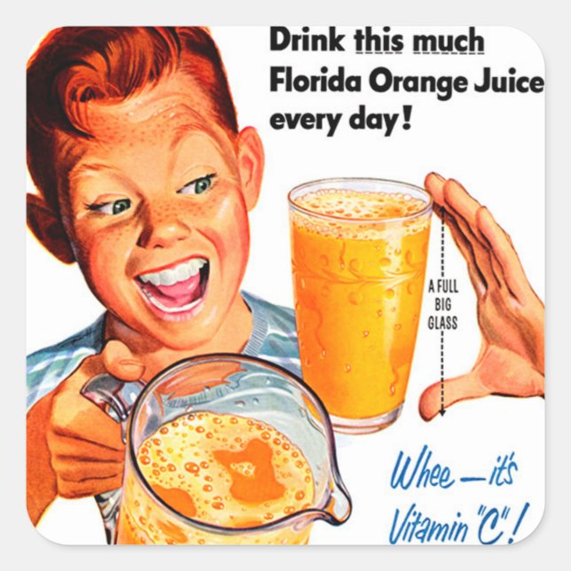 CUADRADA PEGATINA DE BEBIDAS NARANJA JUICE (Anverso)