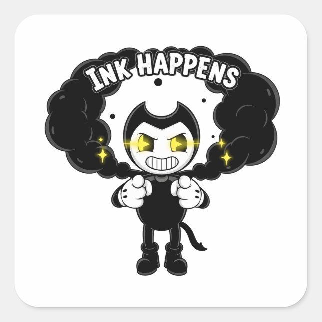 Cuadrada Pegatina de Bendy y la máquina de tinta | Personaj (Anverso)