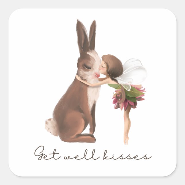 Cuadrada Pegatina de besos de envío de hadas (Anverso)