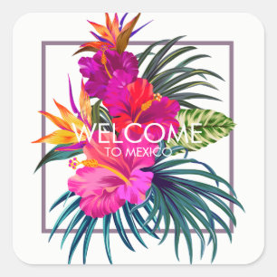 Cuadrada Pegatina de bienvenida Tropical Floral Bouquet