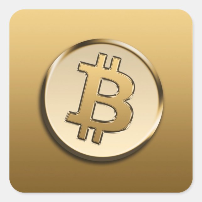 Cuadrada Pegatina de Bitcoin dorado (Anverso)