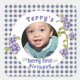 Cuadrada Pegatina de Blueberry Berry First Birday Square