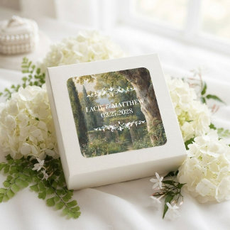 Cuadrada Pegatina de boda con paisaje vintage y melancólico