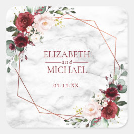 Cuadrada Pegatina de Boda de mármol de borgoña geométrica d
