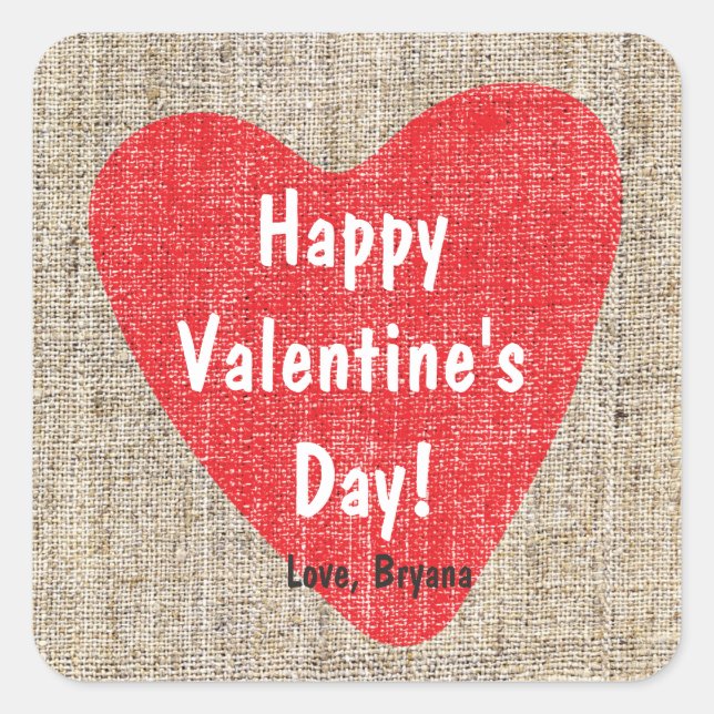 Cuadrada Pegatina de boda de San Valentín de corazón rojo d (Anverso)