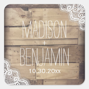 Cuadrada Pegatina de Boda de Wood Lace personalizado ruso