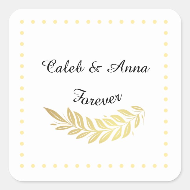 Cuadrada Pegatina de boda elegante personalizada (Anverso)