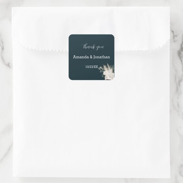 Cuadrada Pegatina de boda elegante y sofisticada de flores  (Bolso)