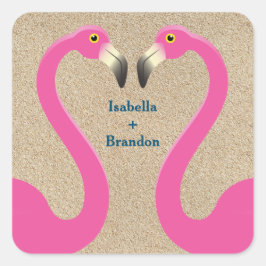 Cuadrada Pegatina de boda Flamingo Beach