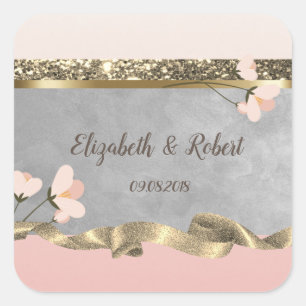 Cuadrada Pegatina de boda floral elegante chic