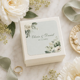 Cuadrada Pegatina de boda floral suave verde salvia