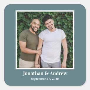 Cuadrada Pegatina de boda LGBTQ con foto