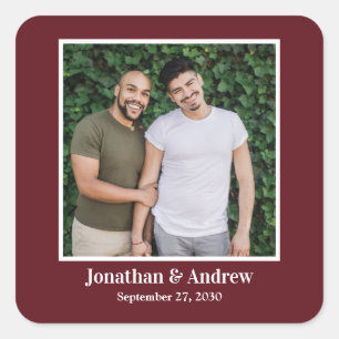 Cuadrada Pegatina de boda LGBTQ con foto