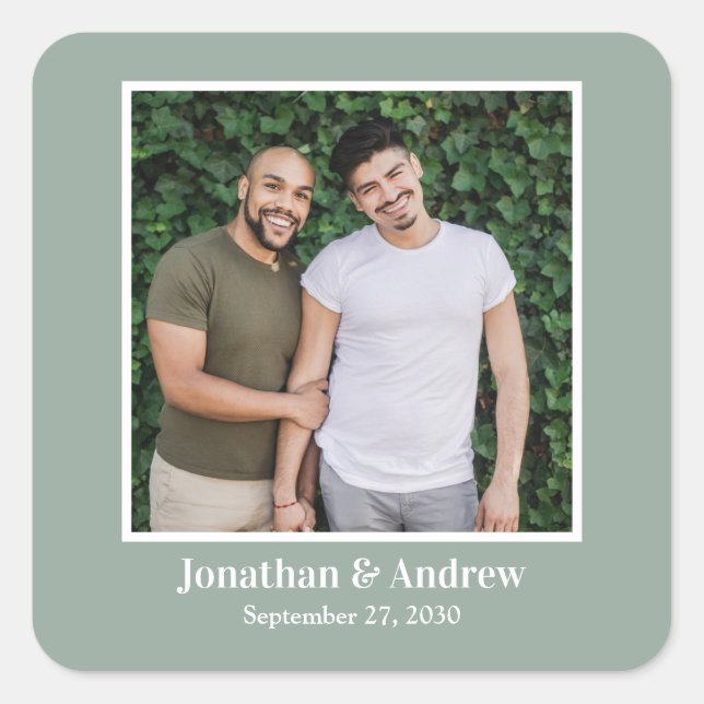 Cuadrada Pegatina de boda LGBTQ con foto (Anverso)