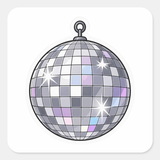 Cuadrada Pegatina de bola de espejo brillante de discoteca (Anverso)