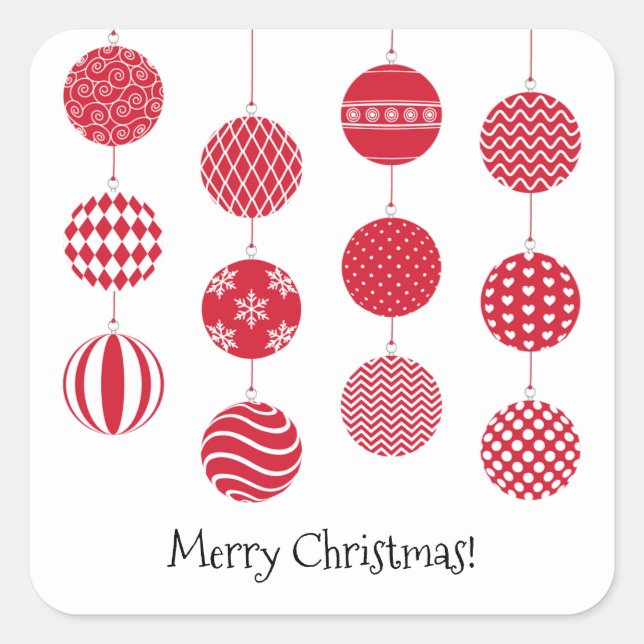 Cuadrada Pegatina de bolas de Navidades rojos (Anverso)