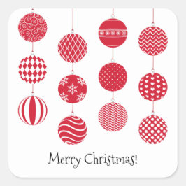 Cuadrada Pegatina de bolas de Navidades rojos