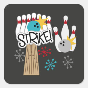 Cuadrada Pegatina de bolos de Fun Strike como premio
