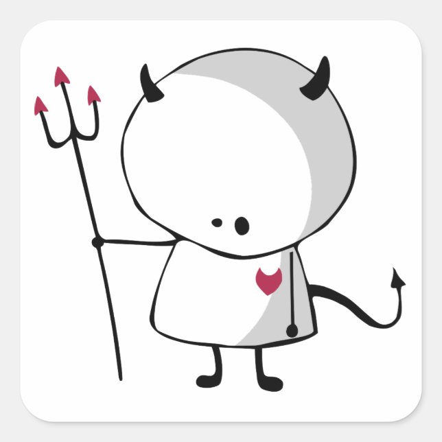 Cuadrada Pegatina de bolsa de regalo de diablo lindo (Anverso)