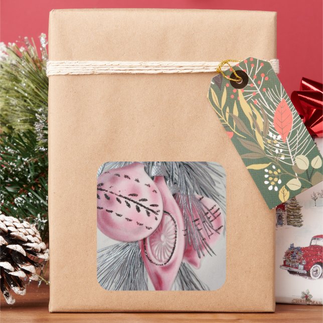 Cuadrada Pegatina de bombillas de Navidad retro vintage (Vacaciones)