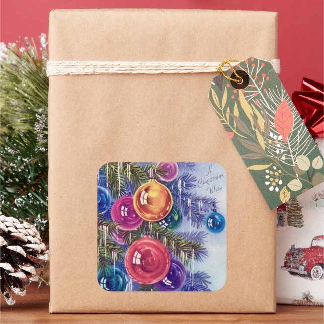 Cuadrada Pegatina de bombillas de Navidad retro vintage (Vacaciones)