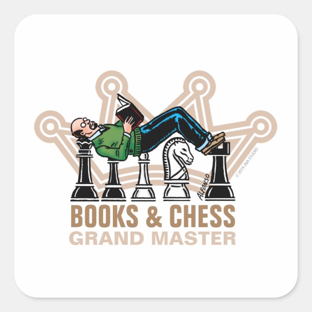 Cuadrada Pegatina de Books & Chess Grand Master Square (Anverso)