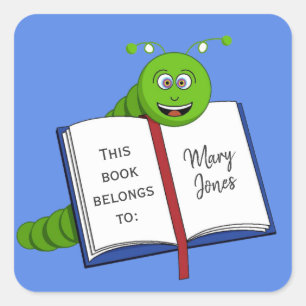 Cuadrada Pegatina de Bookworm de Silly