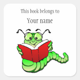 Cuadrada Pegatina de Bookworm personalizado