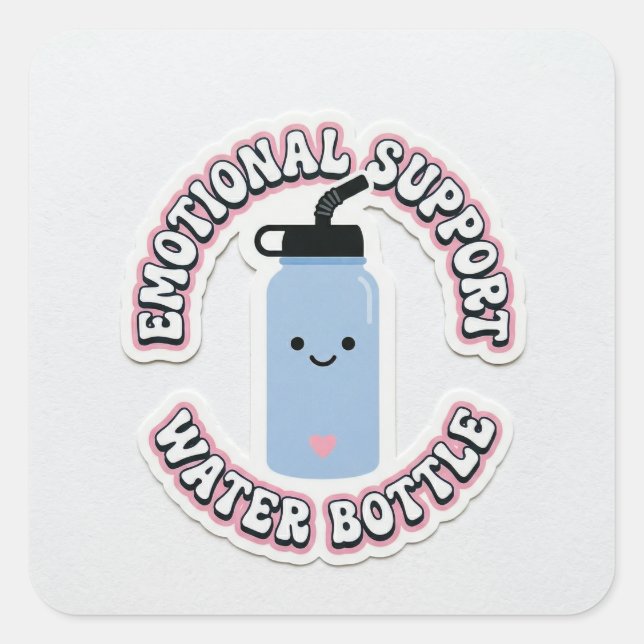 Cuadrada Pegatina de botella de agua de apoyo emocional lin (Anverso)