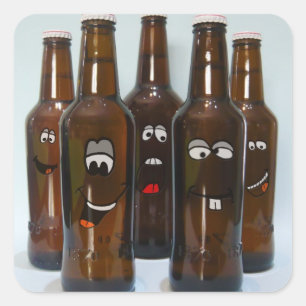 Cuadrada Pegatina de Botellas de Cerveza Feliz