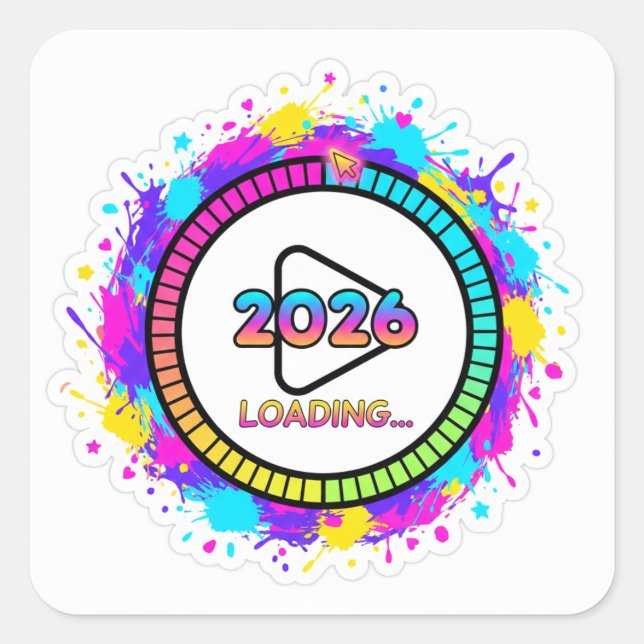 Cuadrada Pegatina de botón de reproducción de carga 2026 (Anverso)