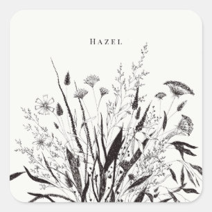 Cuadrada Pegatina de Bouquet Botánico con Floral Personaliz