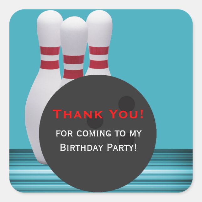 Cuadrada Pegatina de Bowling Birthday Party (Anverso)