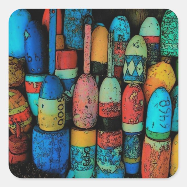 Cuadrada Pegatina de boyas langostas (Anverso)