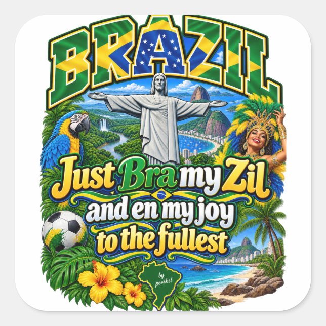 Cuadrada Pegatina de Brasil (Anverso)
