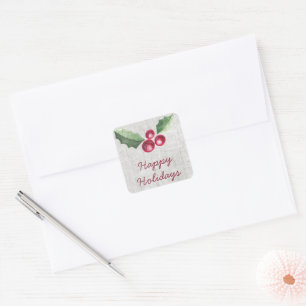 Cuadrada Pegatina de Brushly Holly y Berry Holiday Square