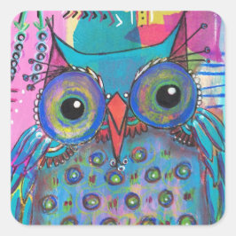 Cuadrada Pegatina de búho de medios mixtos