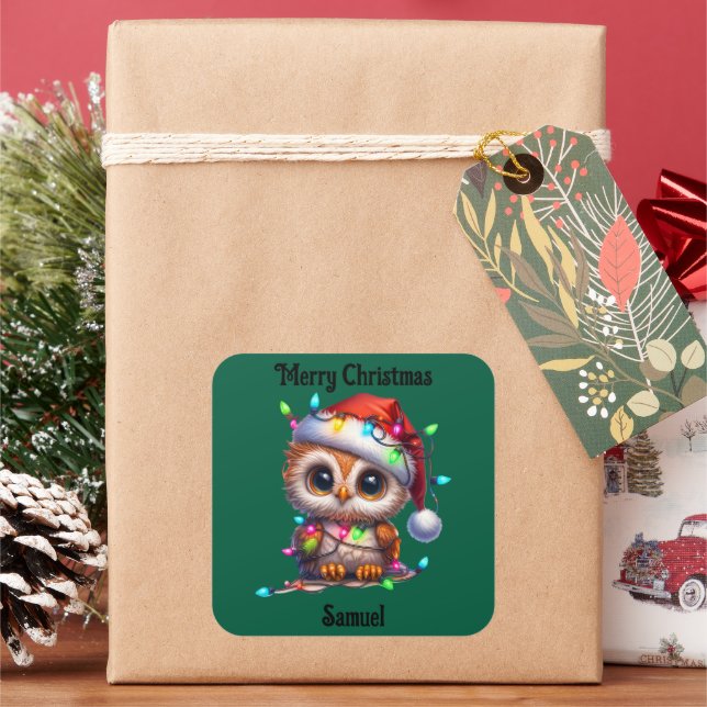 Cuadrada Pegatina de búho lindo de Navidad (Vacaciones)