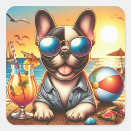 Cuadrada Pegatina de Bulldog francés