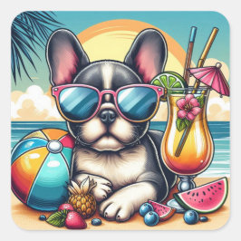 Cuadrada Pegatina de Bulldog francés