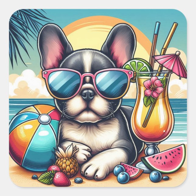 Cuadrada Pegatina de Bulldog francés (Anverso)