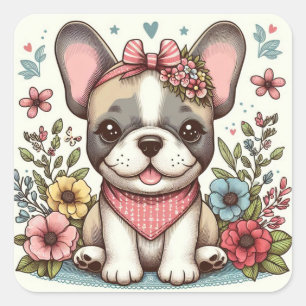 Cuadrada Pegatina de Bulldog francés