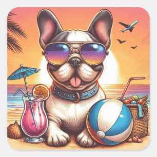 Cuadrada Pegatina de Bulldog francés