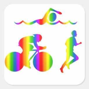 Cuadrada Pegatina de Bunter Triathlon Regenbogen