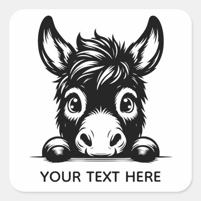 Cuadrada Pegatina de burro curioso con texto personalizado (Anverso)