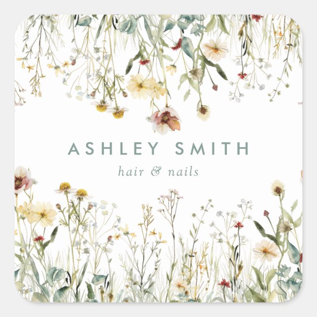 Cuadrada Pegatina de Business Square de flores presionadas (Anverso)