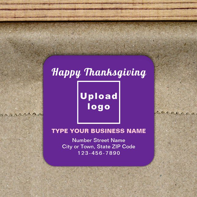 Cuadrada Pegatina de Business Thankding Purple Square (Your business brand with Thanksgiving greeting on purple square sticker.)