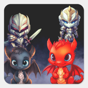Cuadrada pegatina de caballeros y dragones