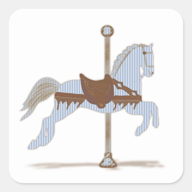 Cuadrada Pegatina de caballos de los carruseles azules (Anverso)